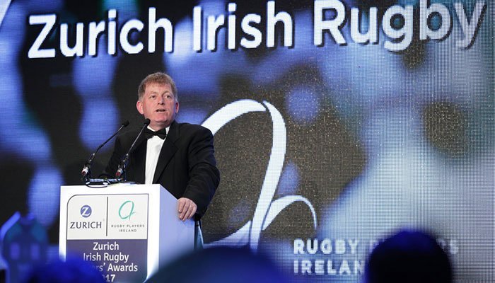Anthony Brennan, CEO of Zurich in Ireland speaking at the Zurich Irish Rugby Players' Award