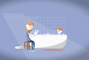 Animation of a mother washing her two children in the bath