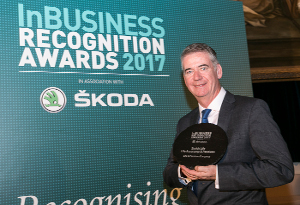Joe Creegan, Head of Corporate Life & Pensions accepting the Best Life Assurance and Pensions Award at the 2017 InBusiness Recognition Awards.