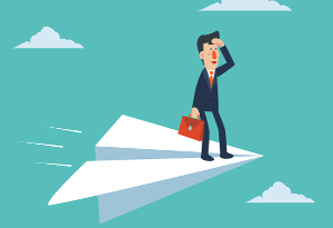 illustration of man on a paper plane