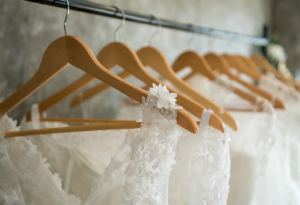 wedding dresses on hangers