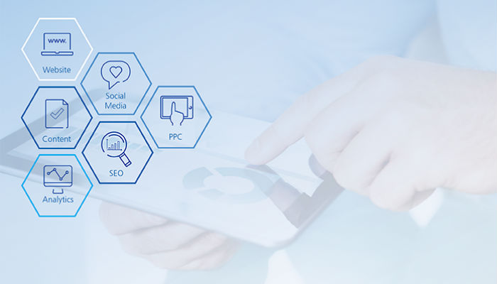 Illustration showing digital marketing icons