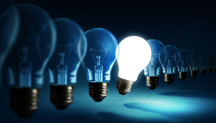 Lightbulbs on blue background