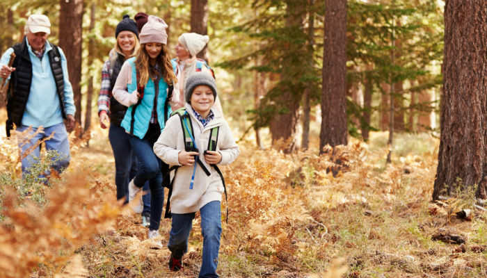multi generation family out walking