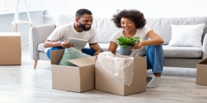 young couple moving house