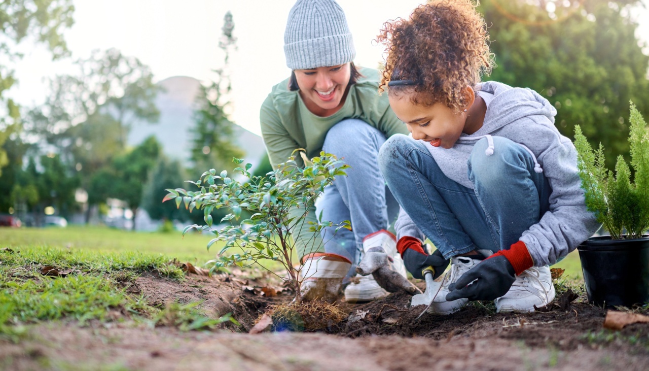Monther and dauther planting a tree