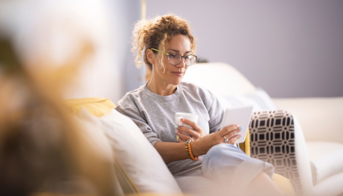 woman at home reading