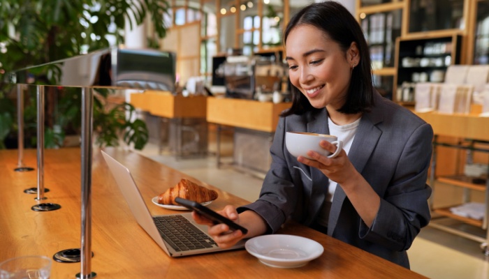 Woman in coffee shop on phone