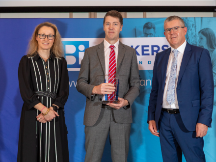 David Warren, Chief Investment Officer, Zurich Life, with Samantha Nagle, President of Brokers Ireland & Diarmuid Kelly, CEO Brokers Ireland at the brokers Ireland excellence awards