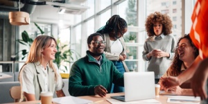 Multi ethnic group of businesspeople brainstorming
