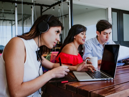 Teenagers studying together